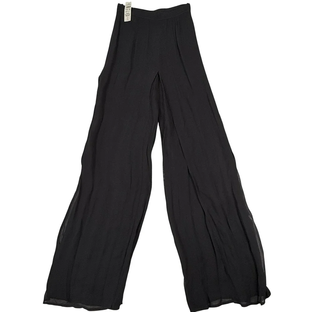 Vintage 90s Sheer Overlay Pants Sz 4 Black Slim Eve Wide Leg Palazzo USA NWT - Picture 1 of 10